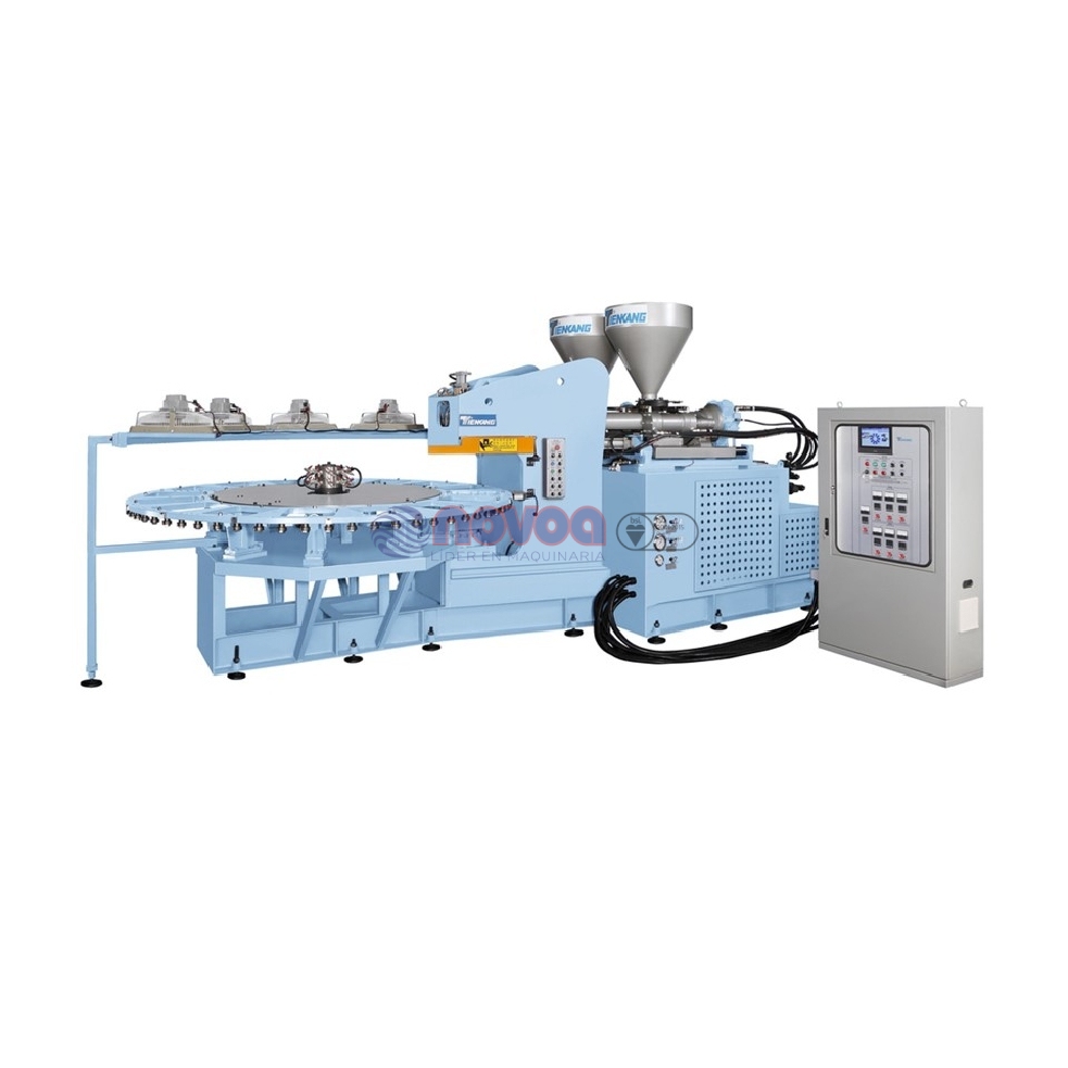 Tienkang TK-980C-2C. Máquina rotativa automática de moldeo por inyección directa de calzado full plastic bicolor.